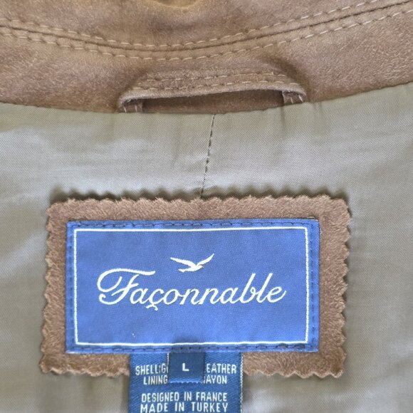 Faconnable Goatskin Suede Jacket Mens L Brown Buttons Pockets Lined 90s Preppy - Picture 3 of 16